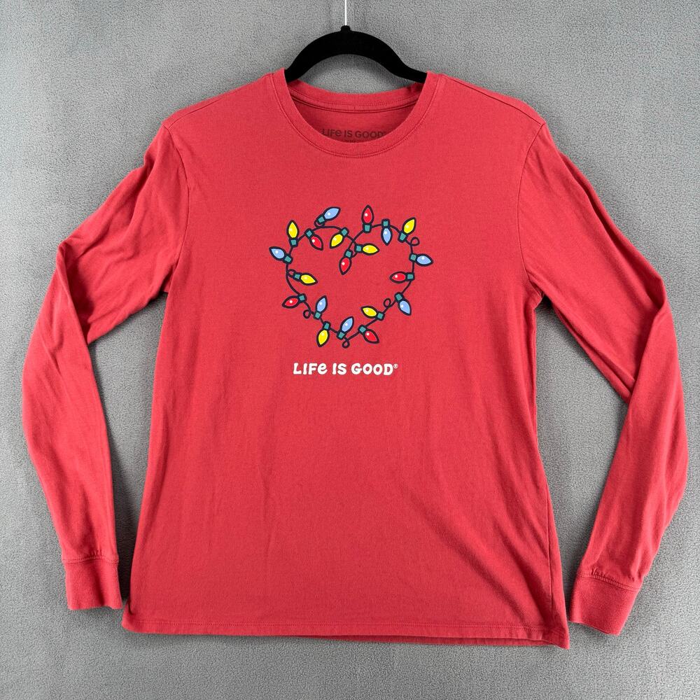Life is Good Sleep Shirt XS Long Sleeve Christmas Lights Heart Holidays‎ Lounge